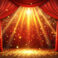 Red stage curtain in theatre background illuminated by bright li